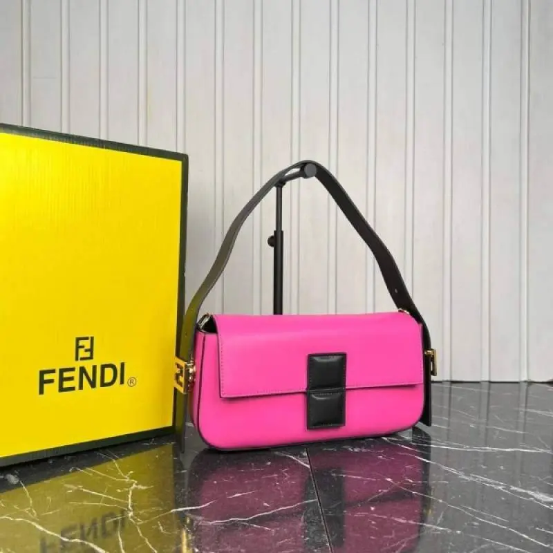 Fendi Baguette Twist Premium Shoulder Crossbody Bag With OG Box & Dust Bag & 2 Belts (Pink-930) - Image 3