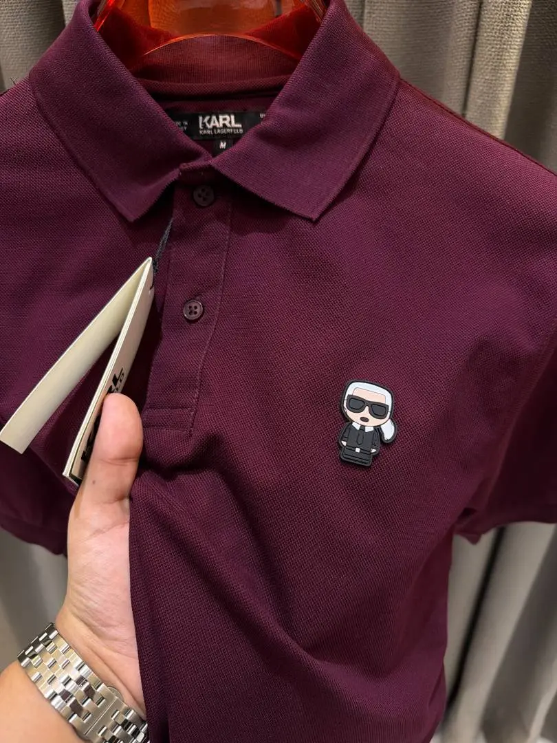 Karl Legarfield Chest Logo Polo T-shirt Wine Red - Image 4