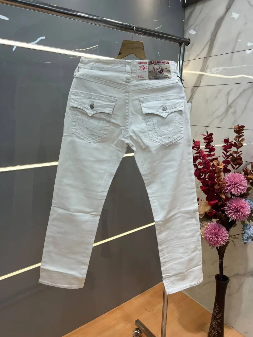 True Religion White Straight fit Premium Imported Stretchable Lycra Fabric Denim with Back Pocket Embroidered Design 4229 - Image 4