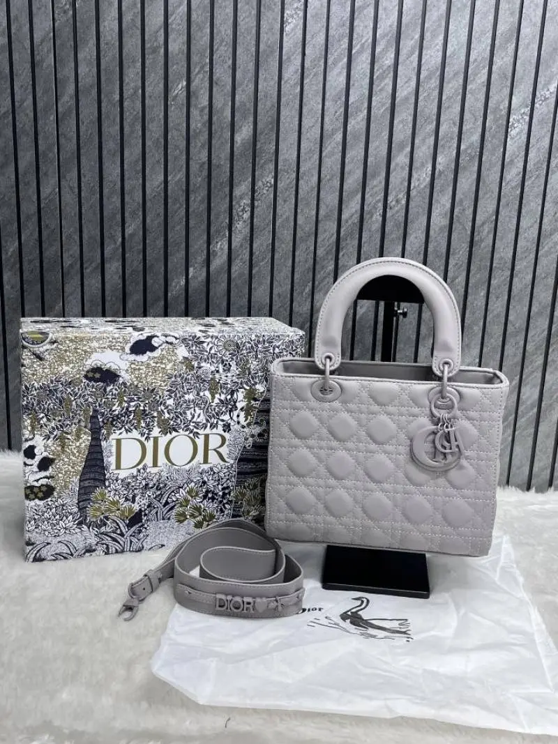 Dior Lady Matte Grey Large Handbag With OriginalBox DustCover - Image 6