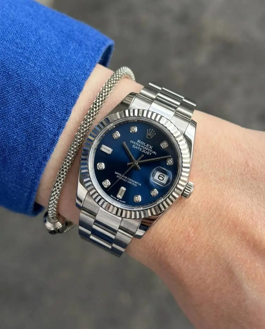 Rolex Oyester Perpetual Date Just Ladies Silver-Blue