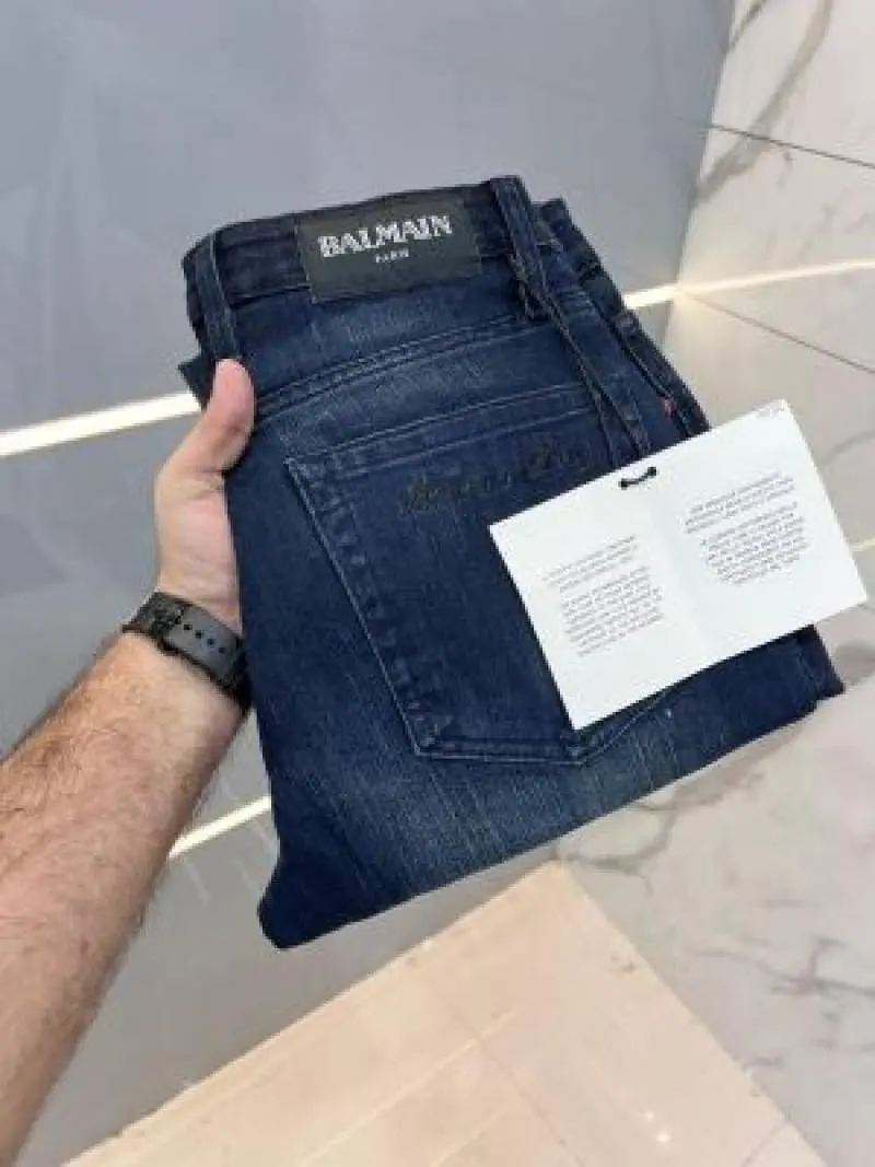 Balmain Paris Green Shade Premium Imported Stretchable Lycra Fabric Straight Fit Denim with Embroidered Logo Sale Offer 2922 - Image 2
