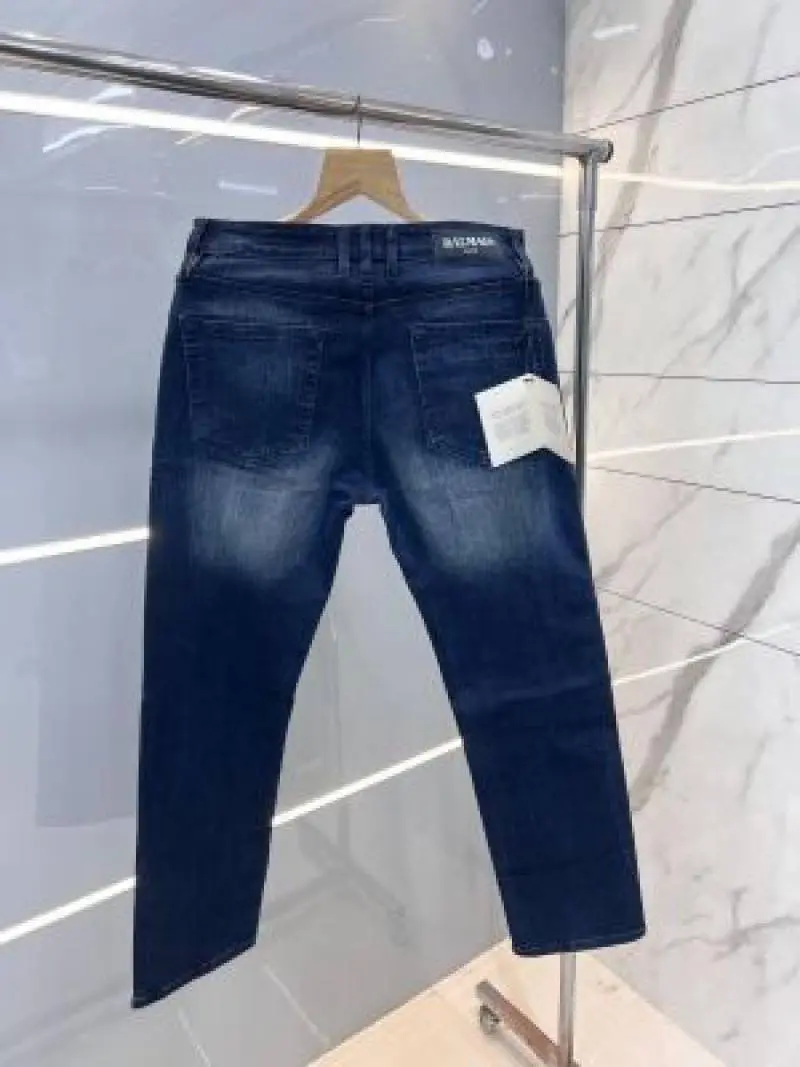 Balmain Paris Green Shade Premium Imported Stretchable Lycra Fabric Straight Fit Denim with Embroidered Logo Sale Offer 2922 - Image 3