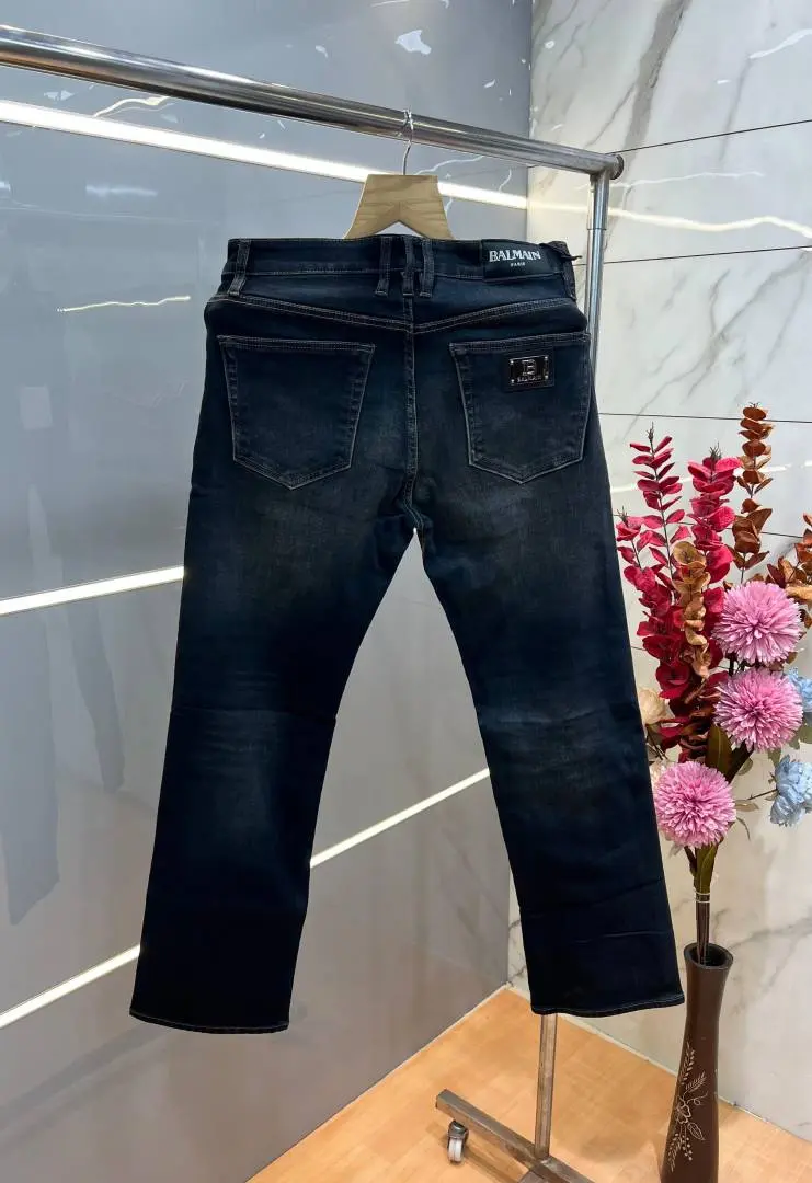 Balmain Paris Green Shade Straight fit Premium Imported Stretchable Lycra Fabric Denim with Back Metal Design 3841 - Image 4