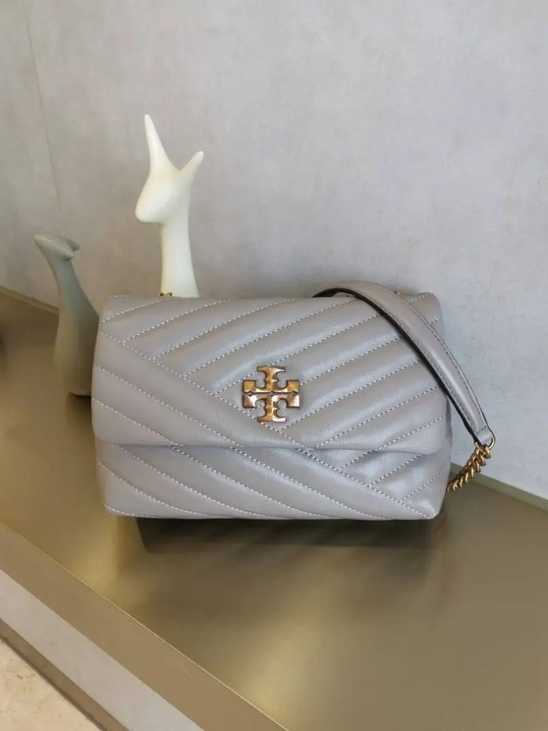 Tory Burcch Gray Kira Small Convertible Quilted Shoulder Bag With Double Box OG Packing - Image 3