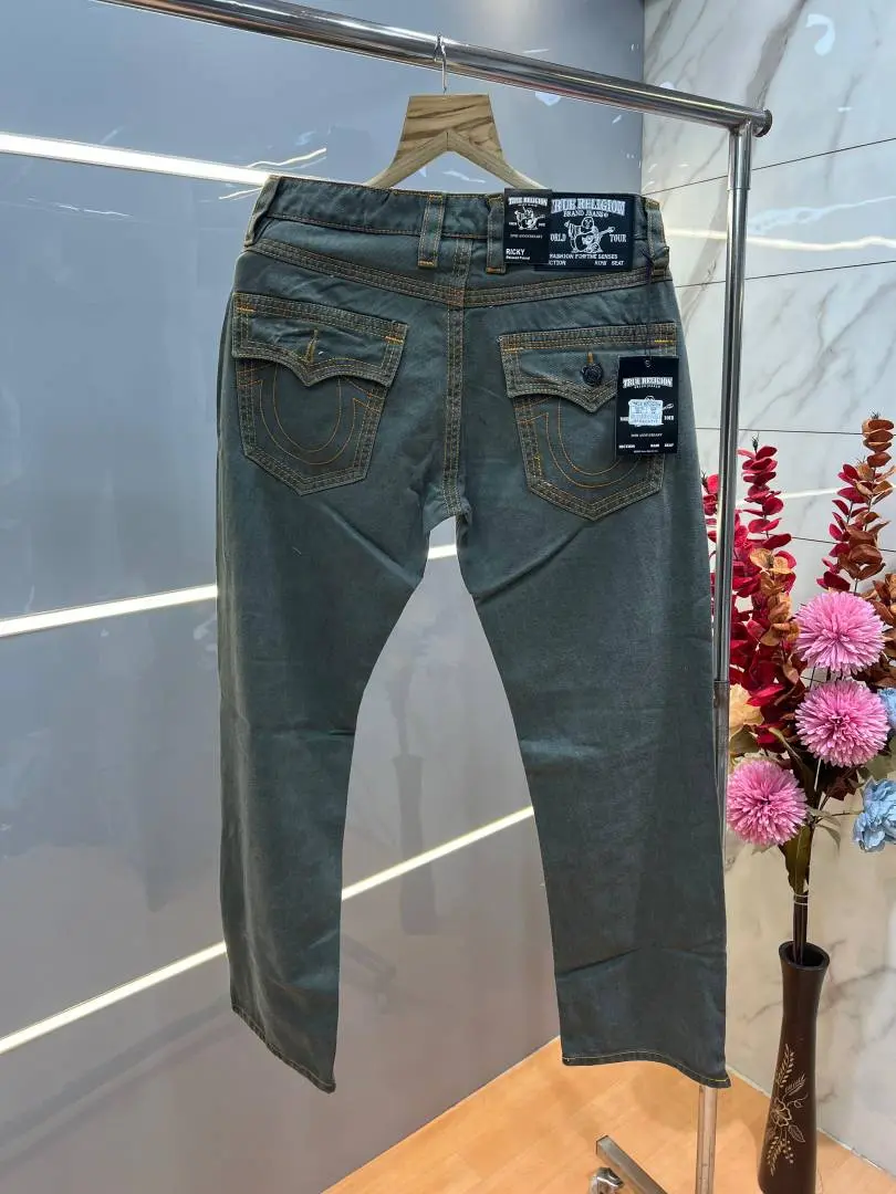 True Religion Green Straight fit Premium Imported Stretchable Lycra Fabric Denim with Back Pocket Embroidered Design 4170 - Image 5