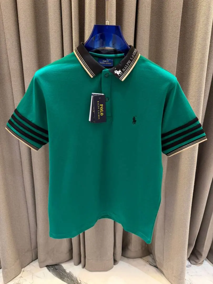 Ralph Lauren Chest Logo Stripe Sleeves Polo T-shirt Green