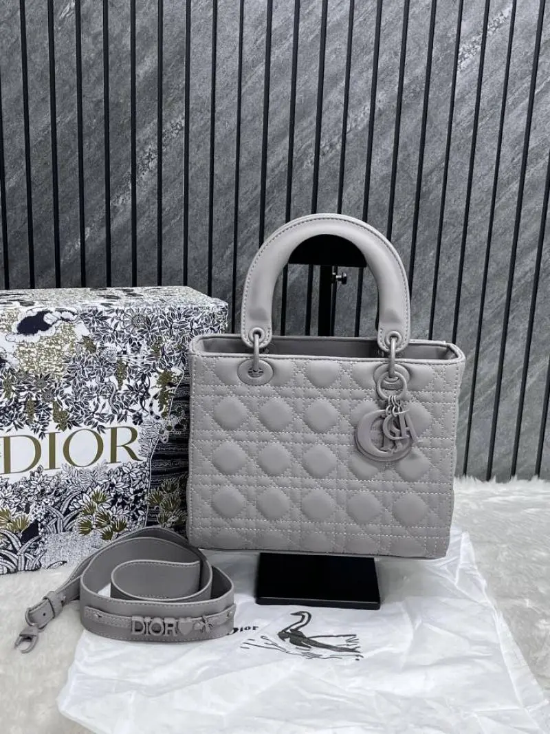 Dior Lady Matte Grey Large Handbag With OriginalBox DustCover