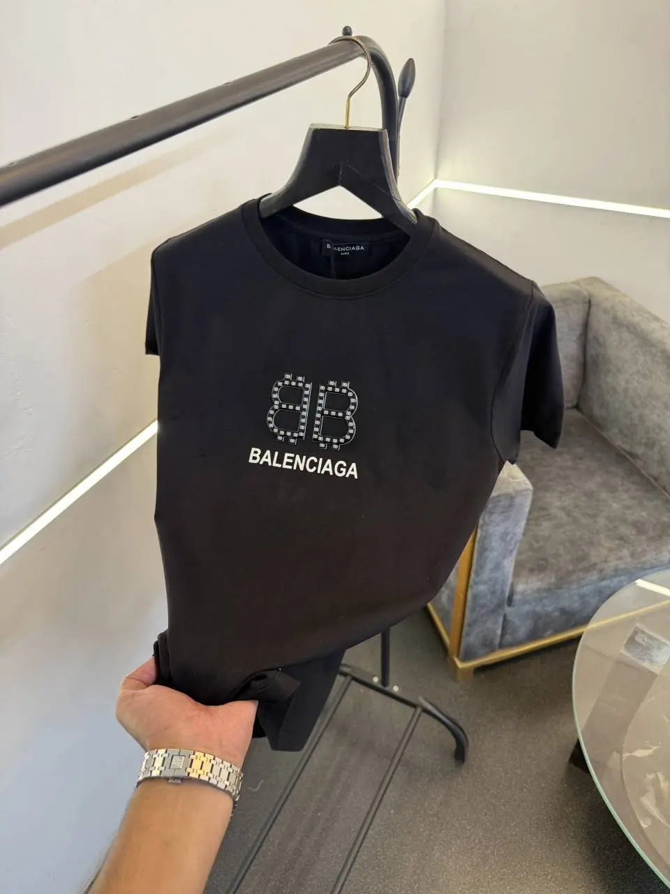 Balenciaga a black front and back print turkish imported round neck tshirt sale - Image 2