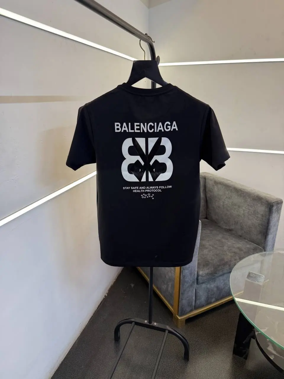 Balenciaga a black front and back print turkish imported round neck tshirt sale - Image 3