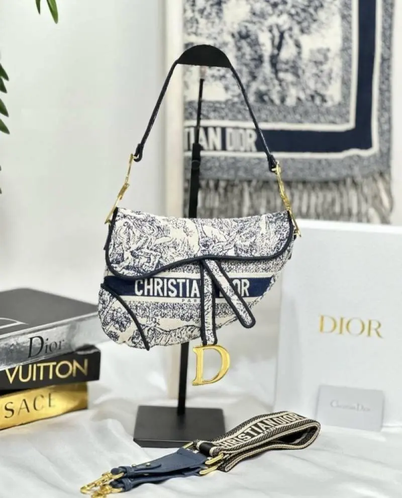 Dior Saddle Blue Toile de Jouy Embroidery With OG Box & Dust Bag (Blue Tiger-1035) - Image 2