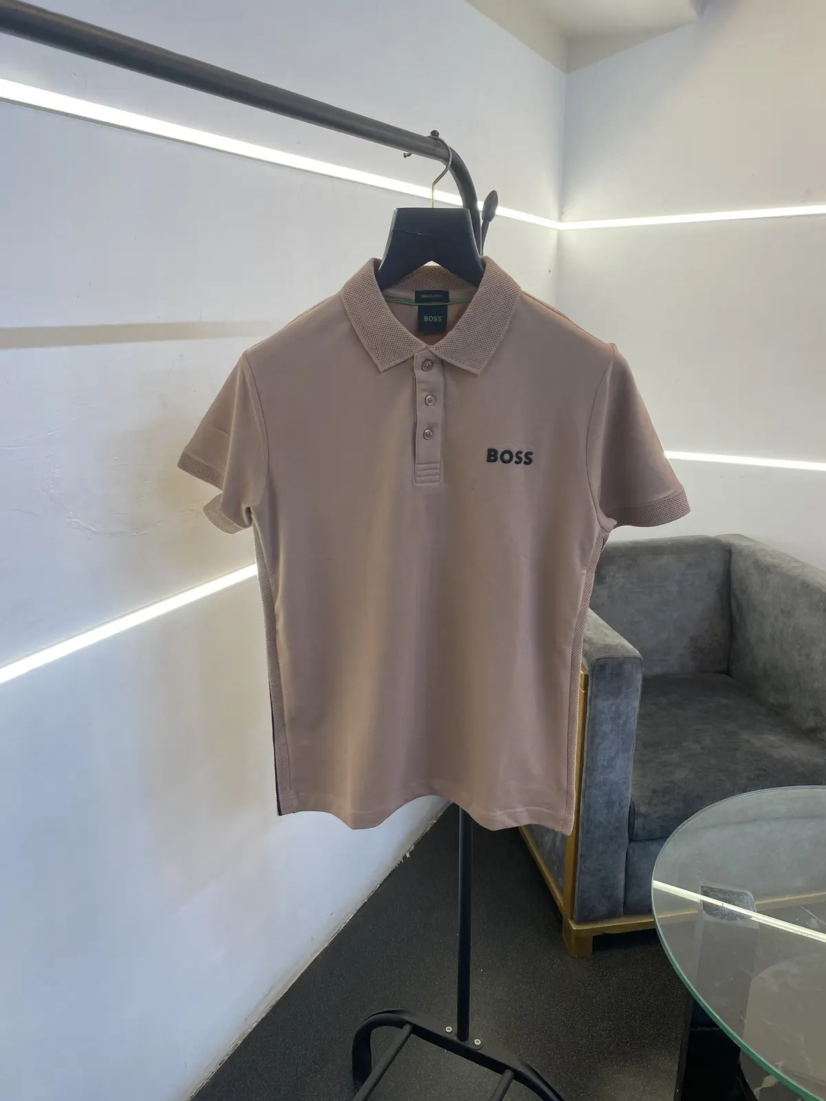 Hugo bos turkey imported side knitted strip with knitted collar imported polo tshirt rosegold