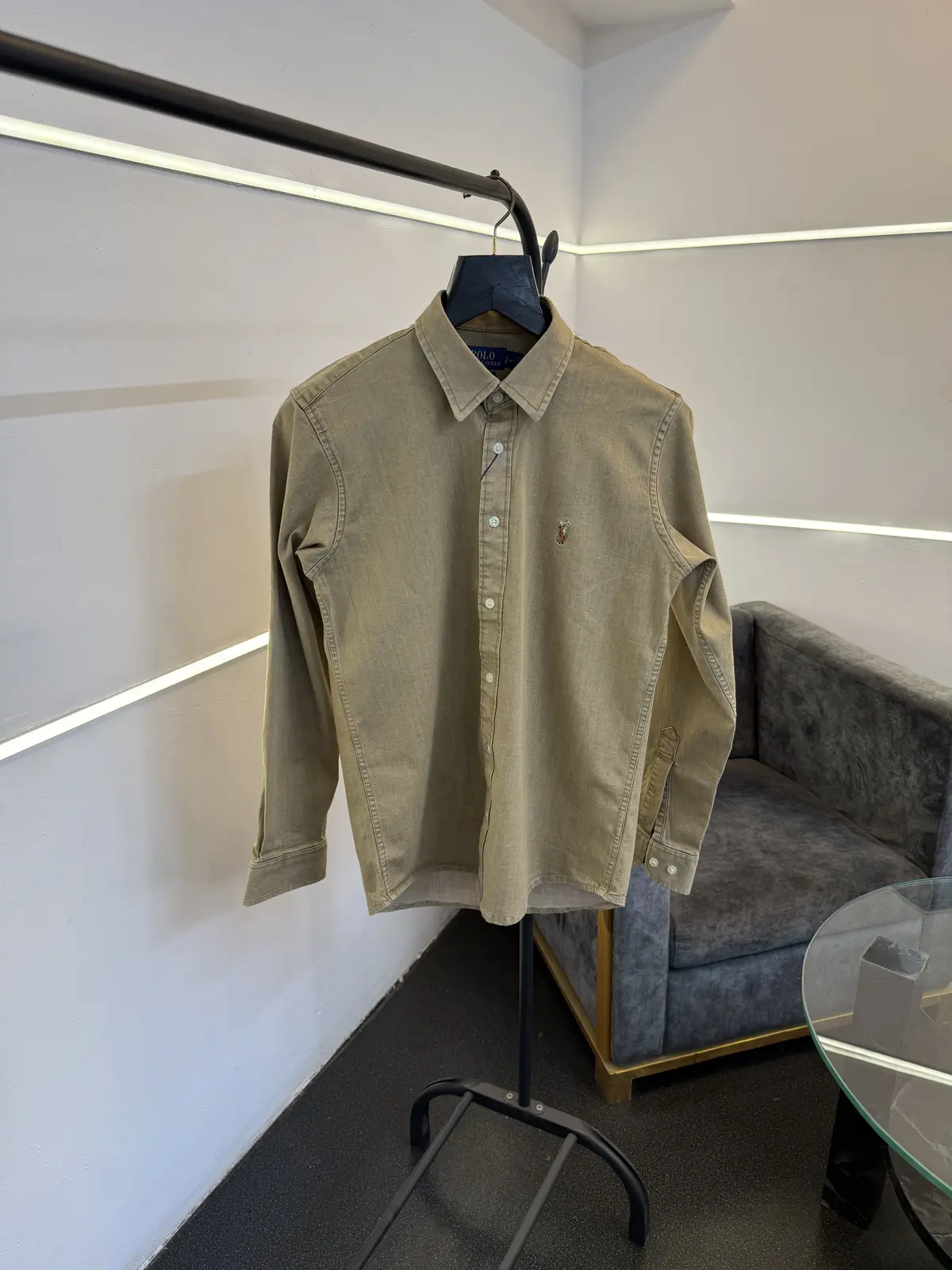 Ralph lauren beige imported denim shirt with embroidery logo on chest