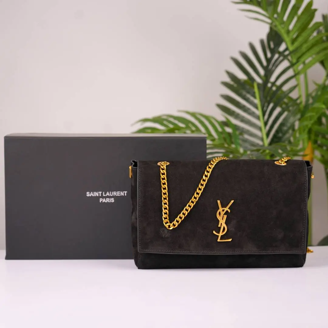 YSL Saint Laurent Kate Reversible Suede Shoulder Bag With OG Magnetic Box & Dust Bag (Black - 1187) - Image 2