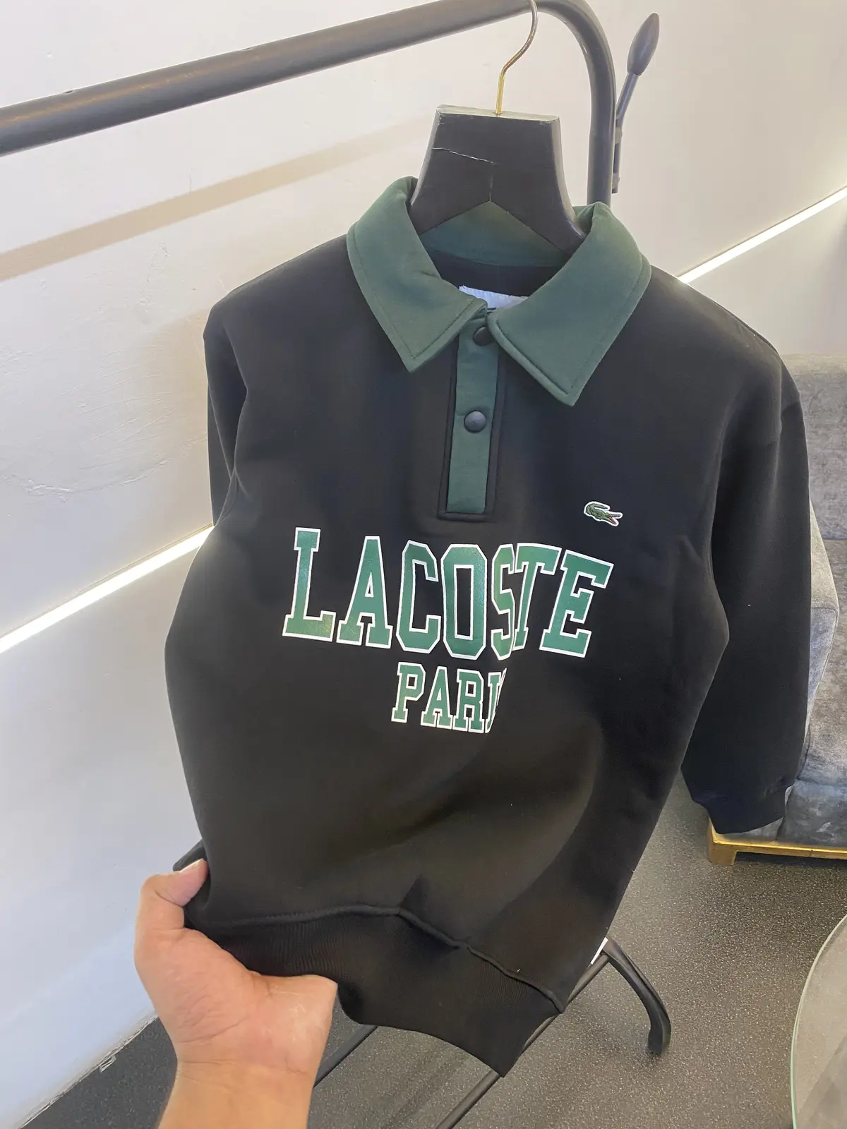 Lacoste paris collar fleece imported sweatshirt black - Image 2