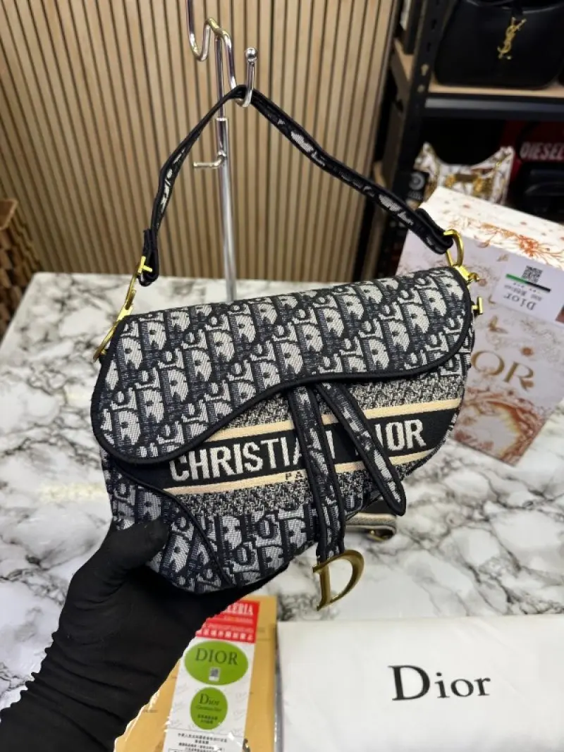 Dior Saddle Bag Oblique Embroidery With OG Box & Dust Bag (Black D-128) - Image 5
