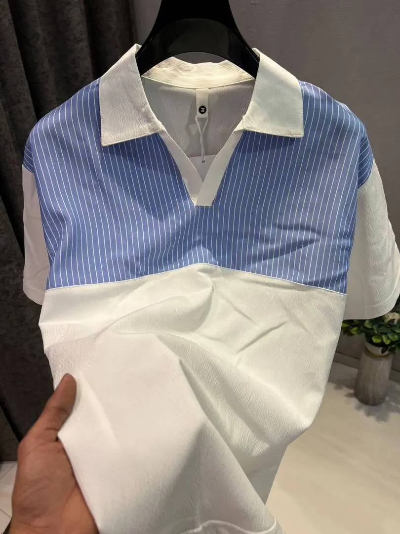 KOREAN IMPORTED HIGH DEMAND ARTICLE POLO T-SHIRT WHITE AND SKY BLUE - Image 3