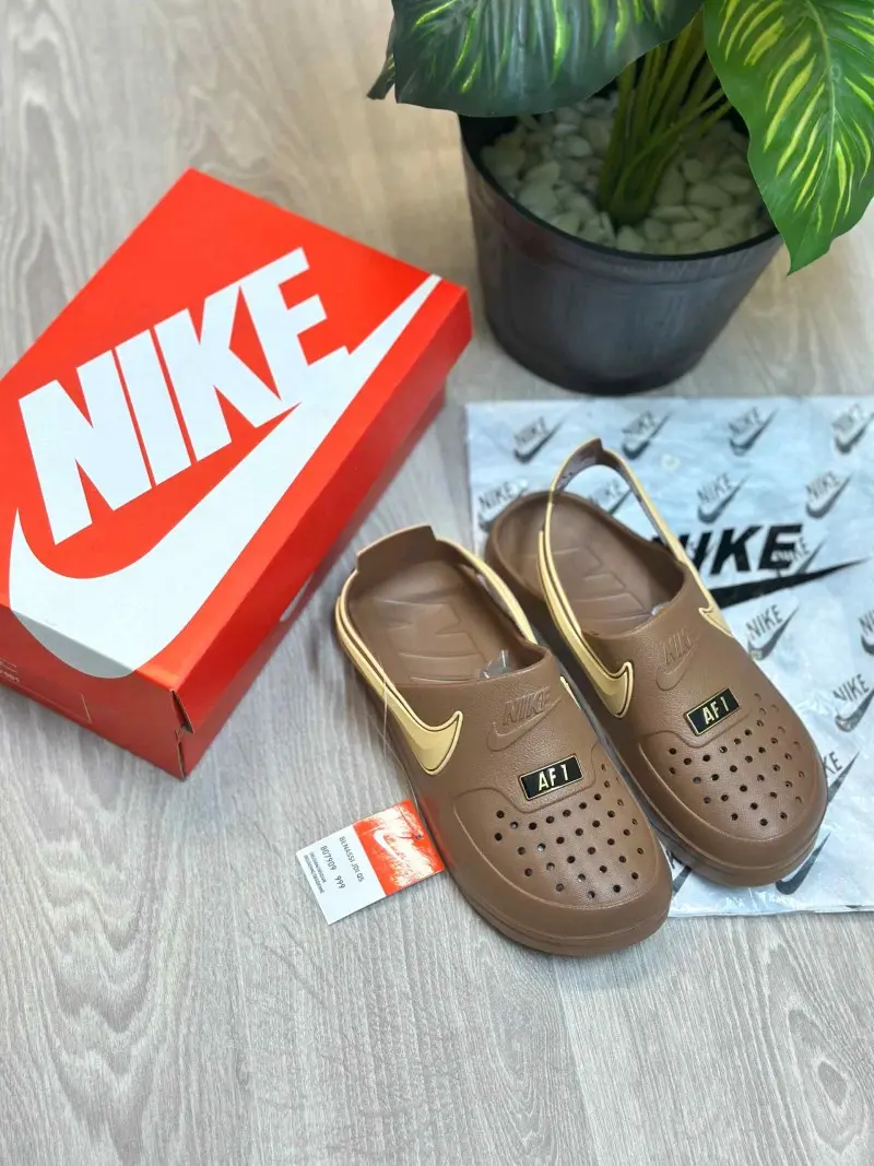 Nike Airforce 1 Swoosh Brown Clogs - Image 2