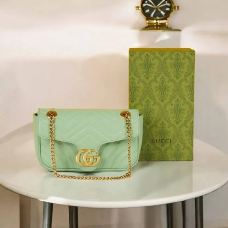 Gucci GG Marmont Matelasse Shoulder Bag With OG Box & Dust Bag (Green - 536)