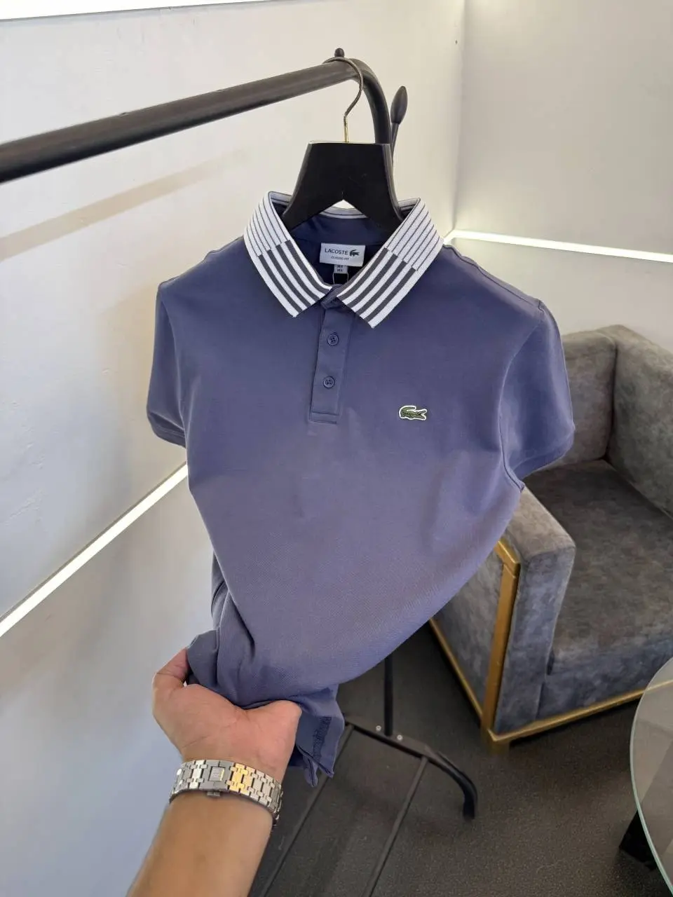 Lacoste imported matty cotton polo tshirt denim blue - Image 2
