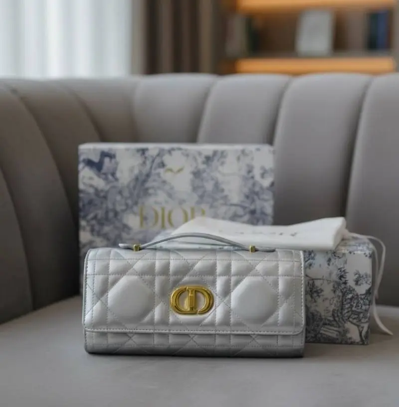 Dior Caro Top Handle 8822 Silver Clutch Bag With OriginalBox & DustCover - Image 2