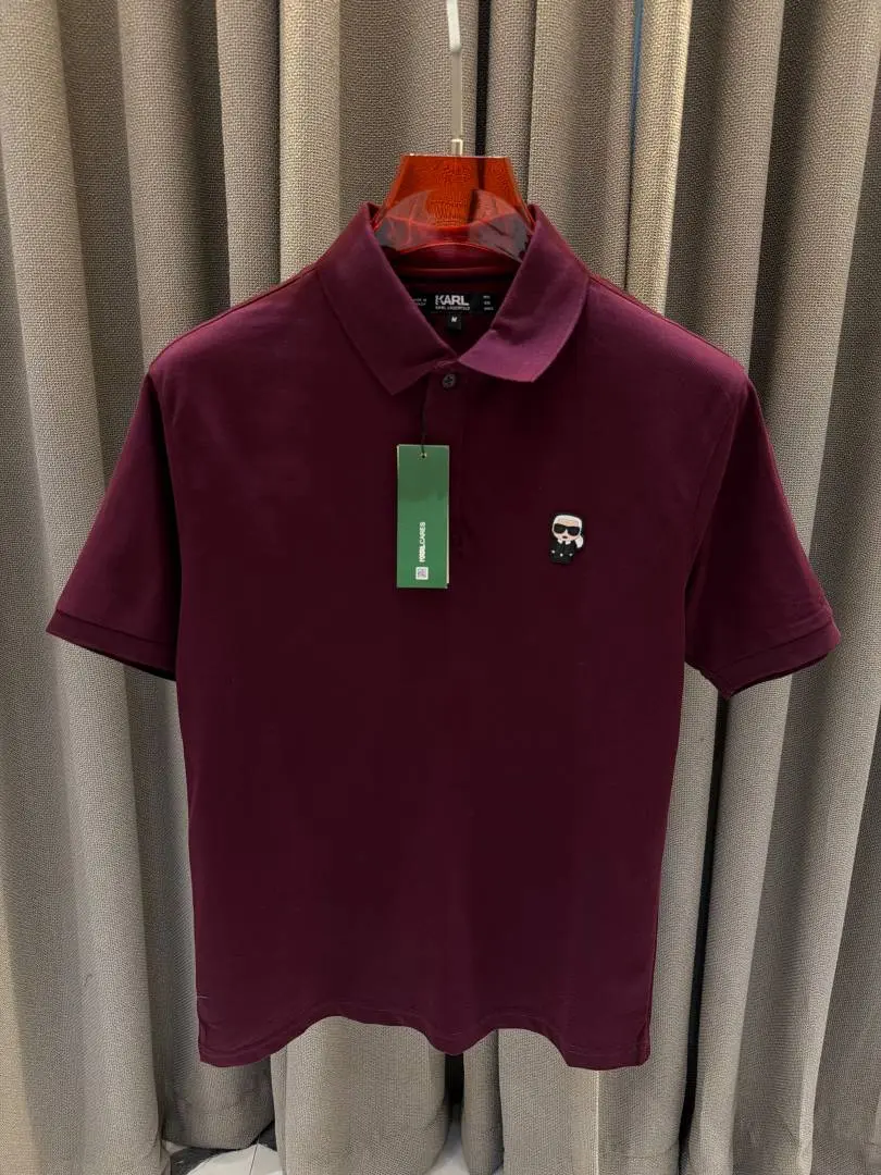Karl Legarfield Chest Logo Polo T-shirt Wine Red - Image 2