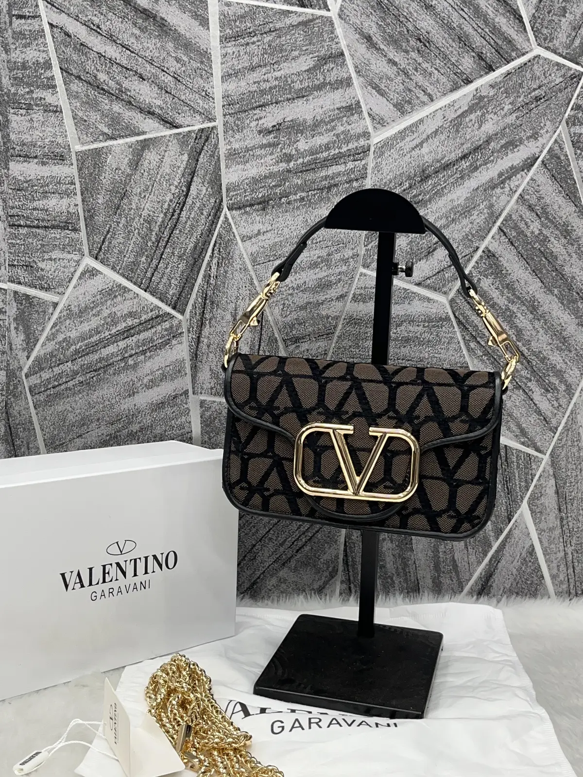 Valentino V Loc Coffee Small Shoulder Bag With OriginalBox - Image 7
