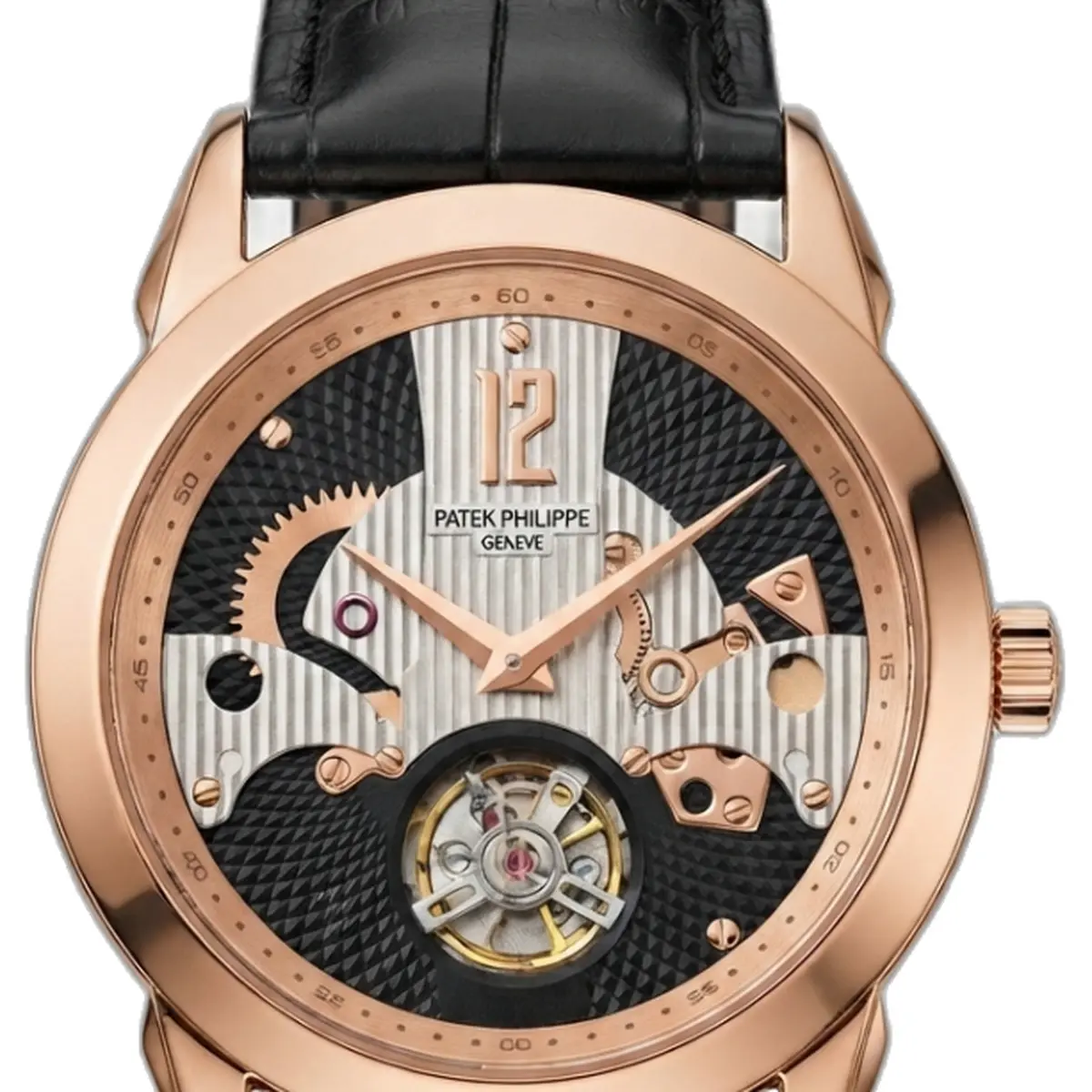 Patek Phillipe Peacock Witness Tourbillon Copper Black Dial - dial close-up