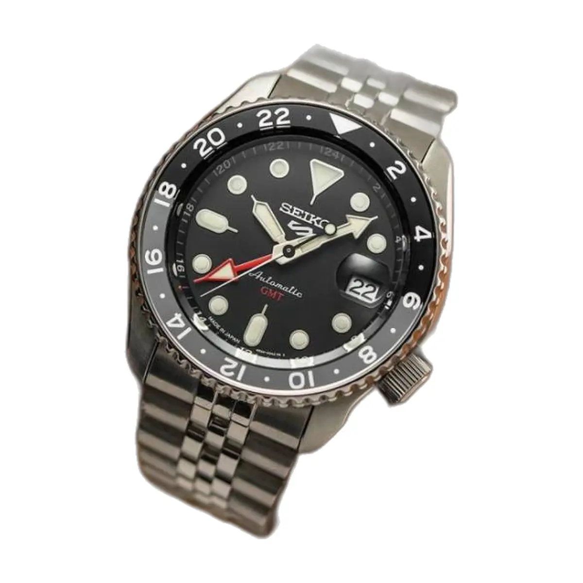 Seiko 5 Sports Japan Machine silver Black - front view