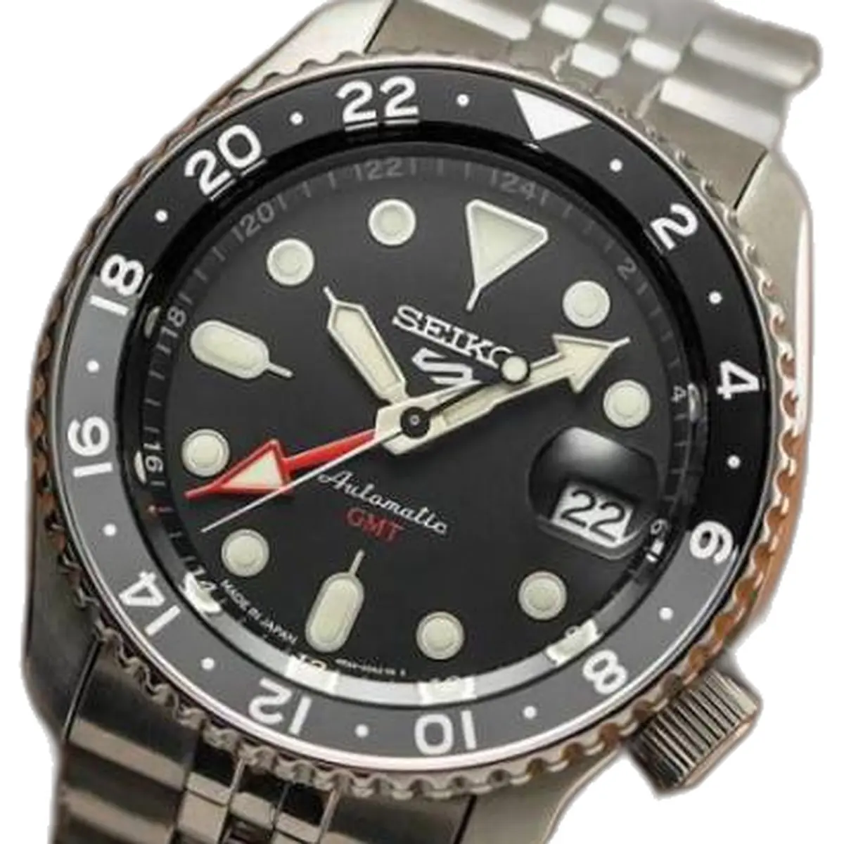 Seiko 5 Sports Japan Machine silver Black - dial close-up