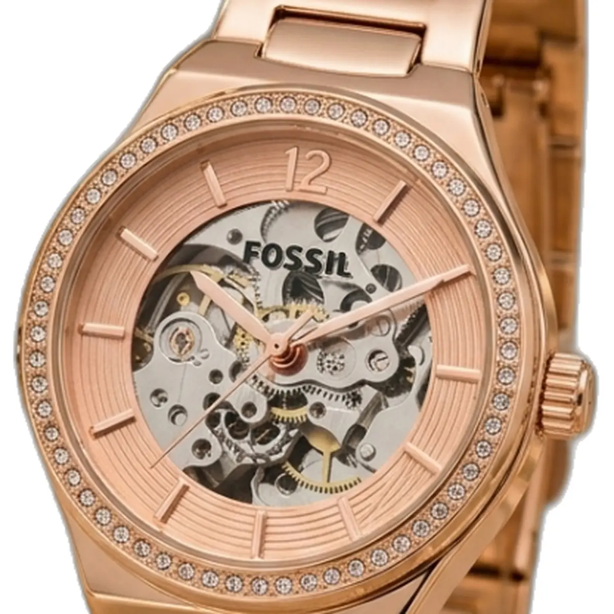 Fossil Eevie Automatic Copper-Pink - dial close-up