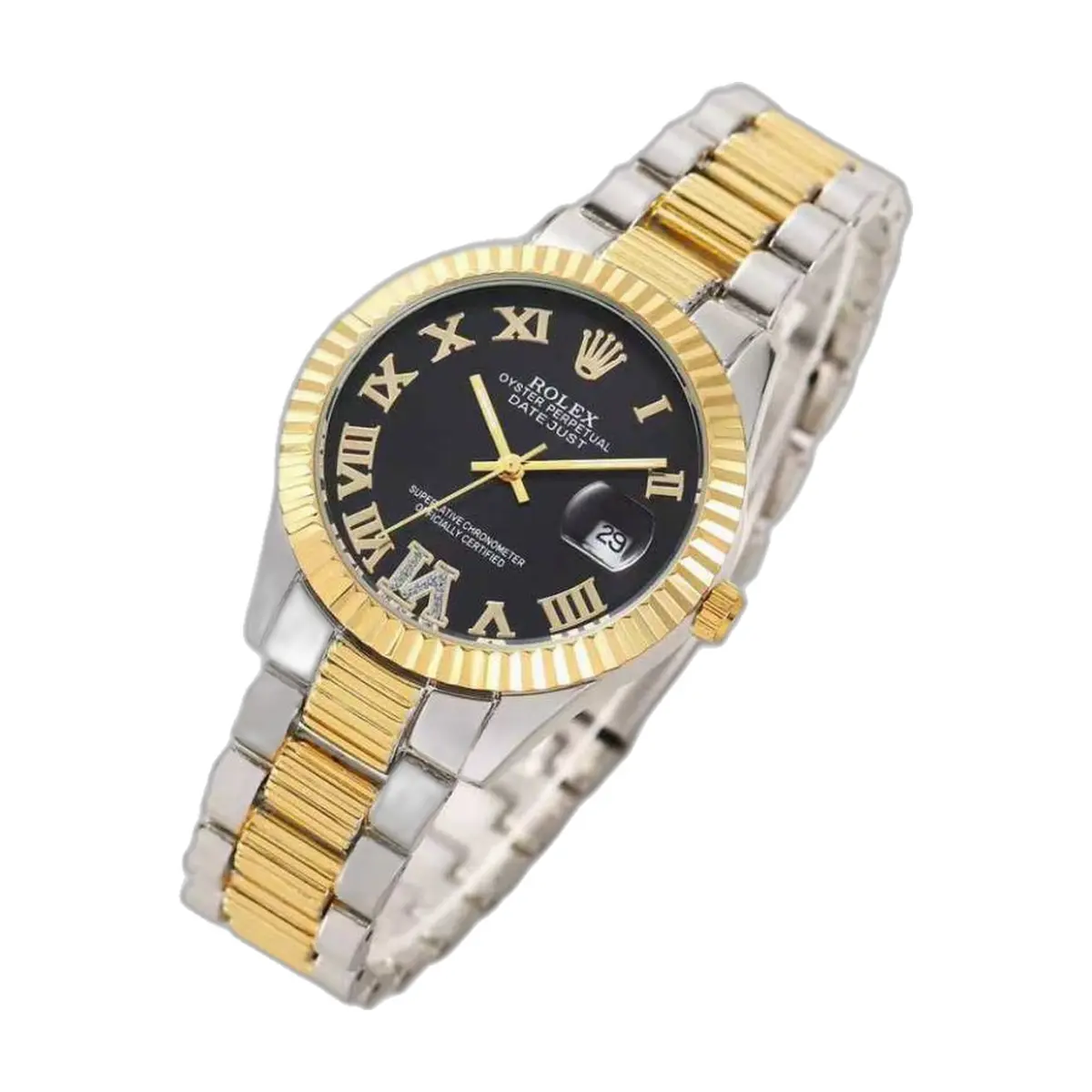 Rolex Oyster Perpetual Date Just 2Ton-Gold-Black - front view