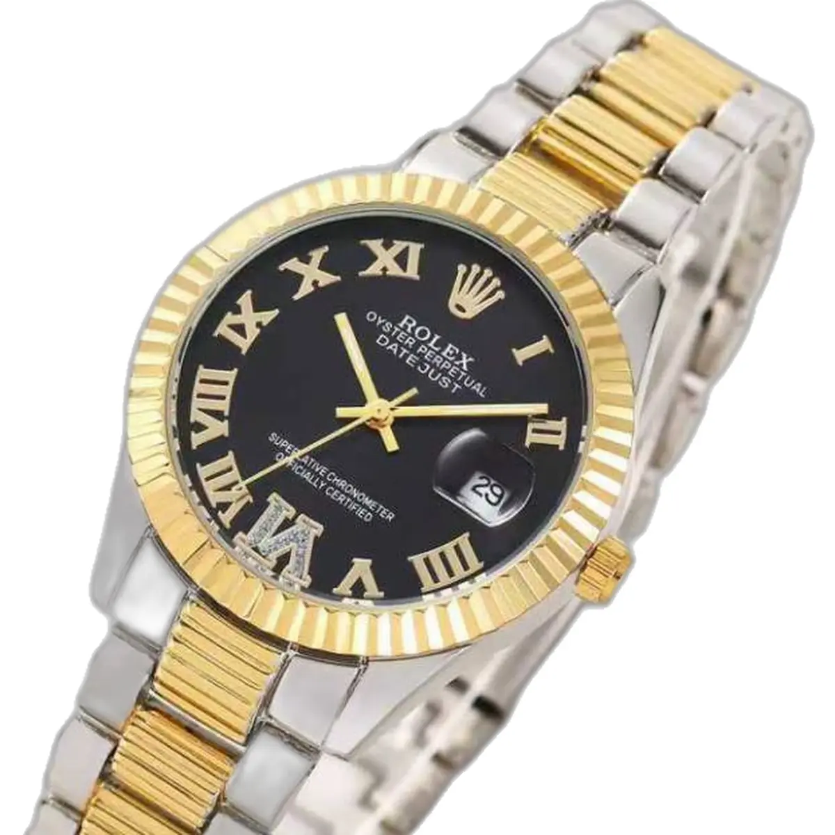 Rolex Oyster Perpetual Date Just 2Ton-Gold-Black - dial close-up