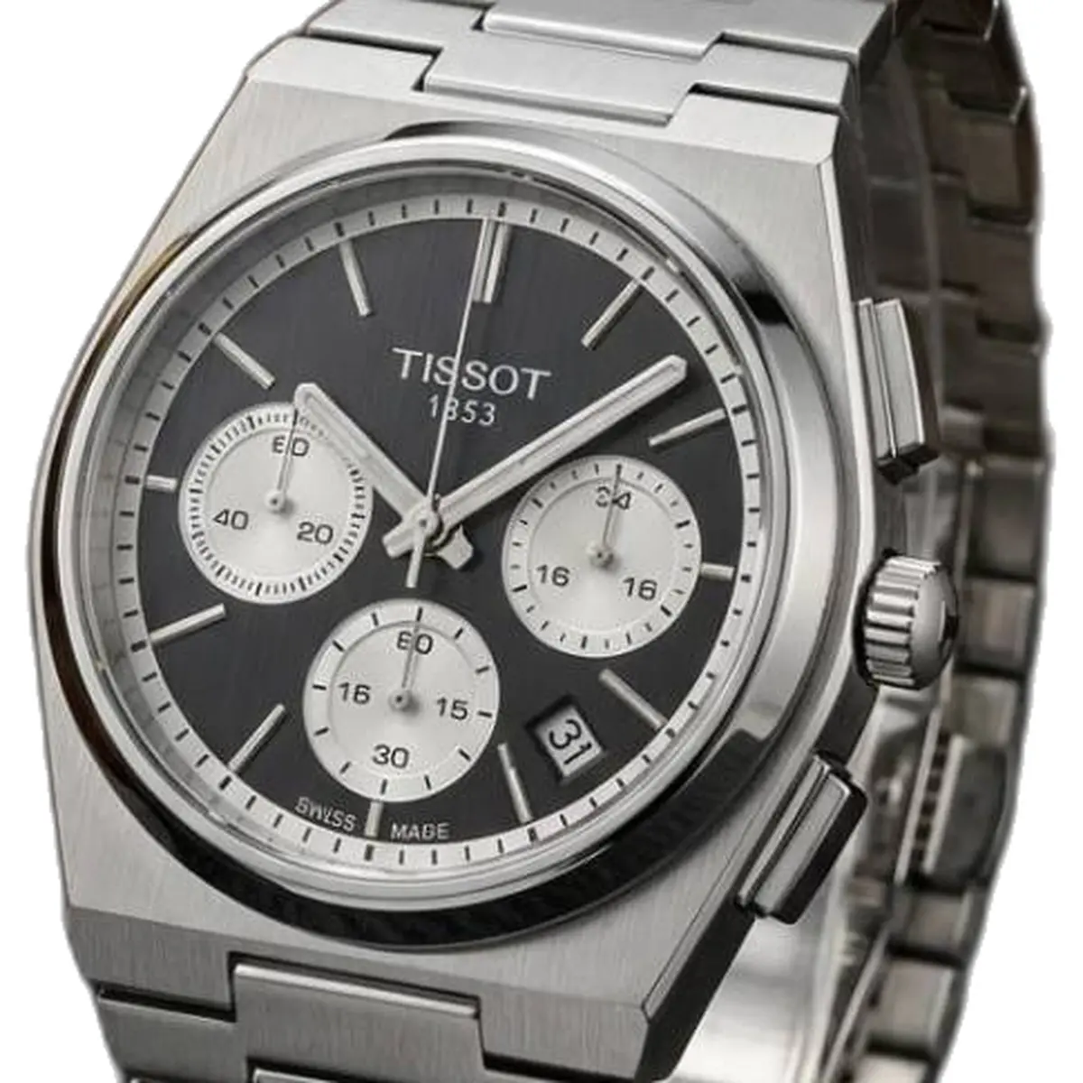 Tissot 1853 Prx Chronograph Steel Silver-Black - dial close-up