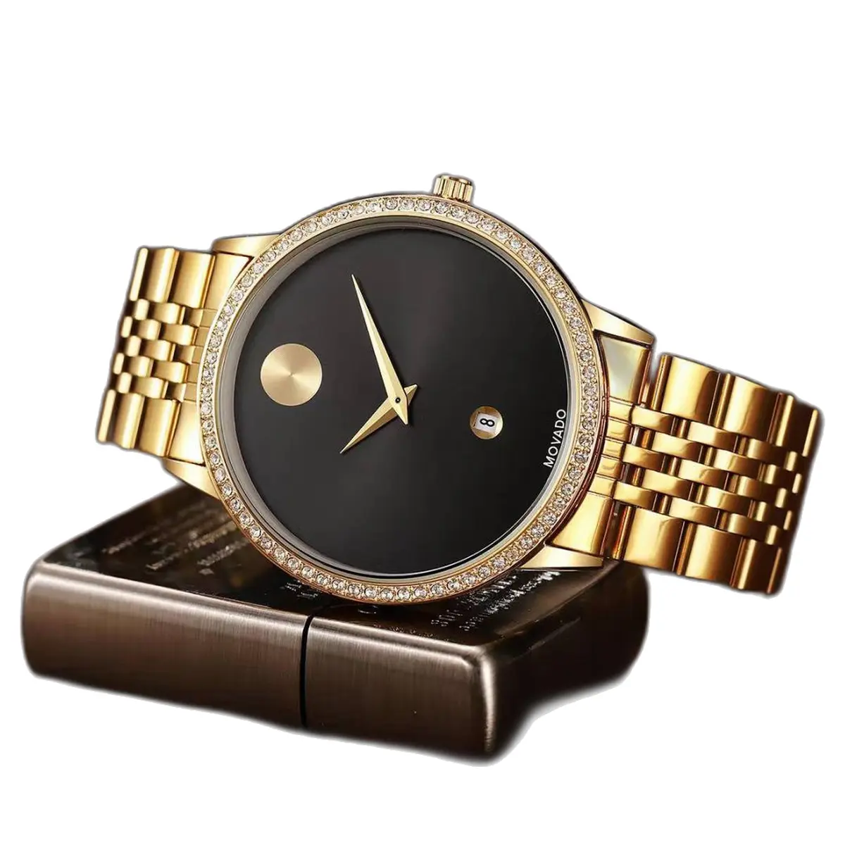 Movado Museum Classic Diamond Gold-Black - dial close-up