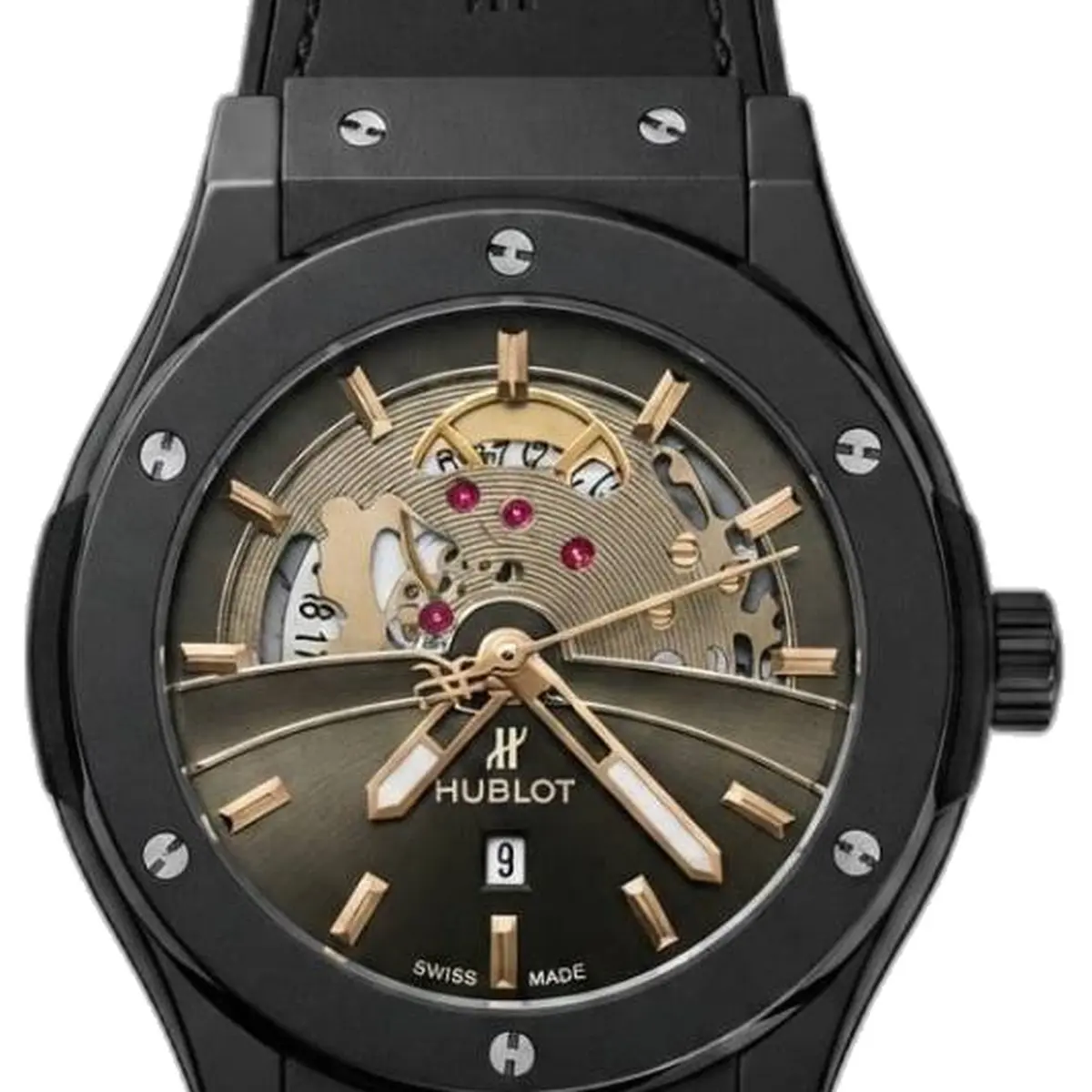 Hublot Big Bang Tourbillon Full Black Leather - dial close-up