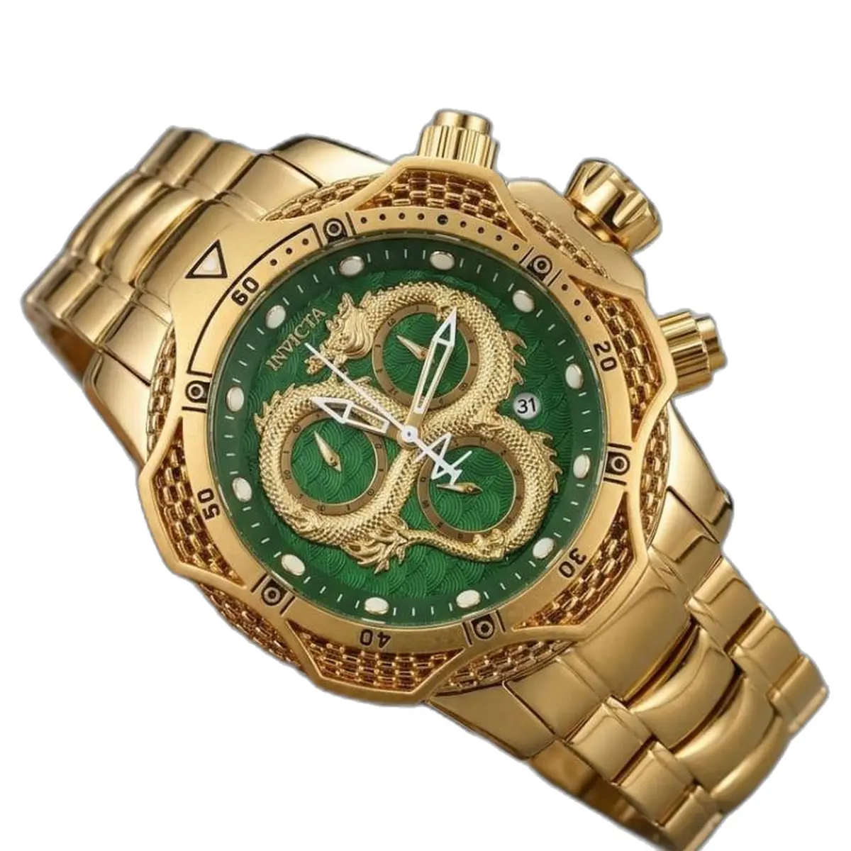 Invicta Dragon Venom Gold-Green - dial close-up
