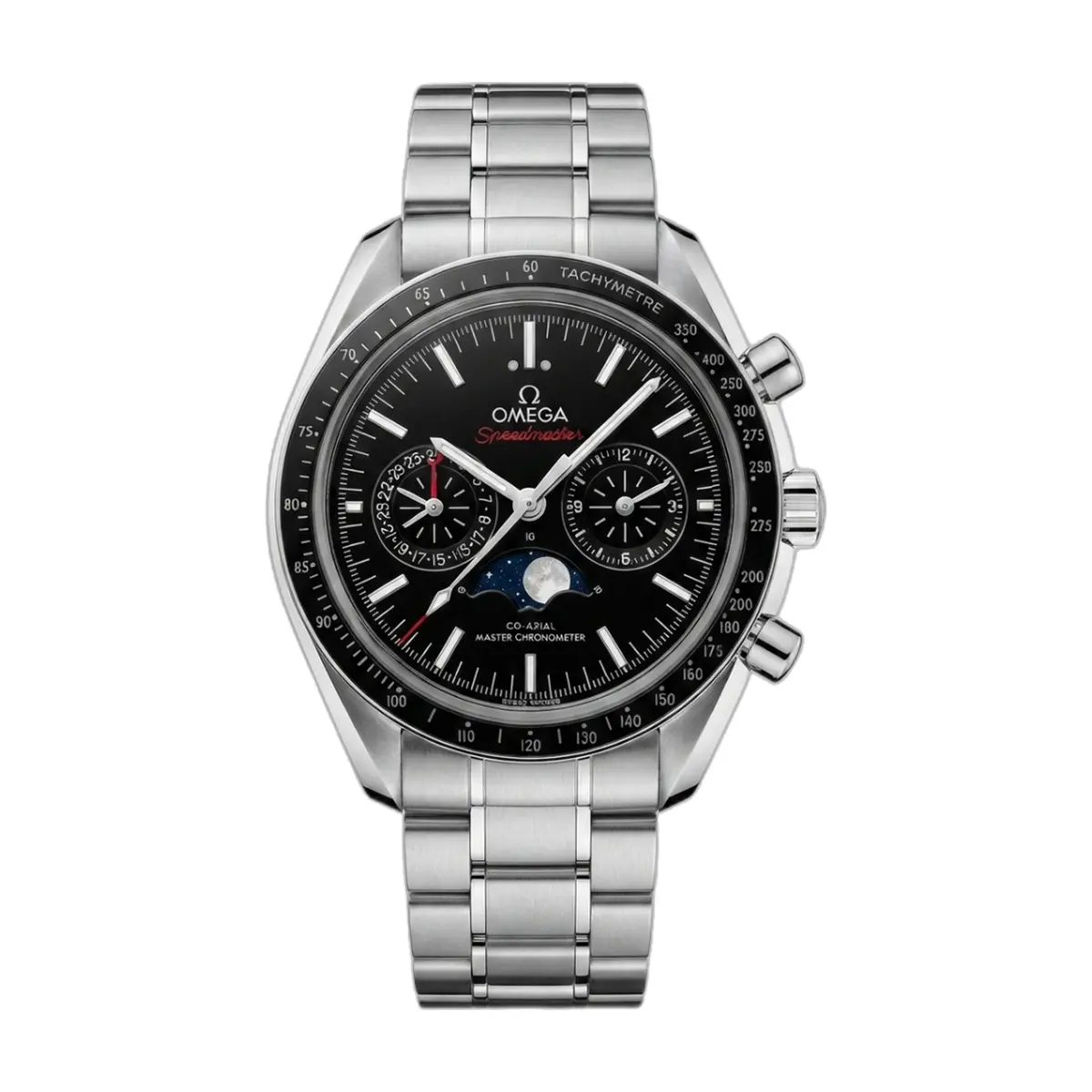 Omeg Speed Master CO Axial Chrono Meter Silver Black Dial - front view
