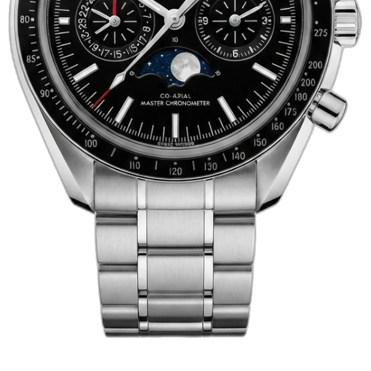 Omeg Speed Master CO Axial Chrono Meter Silver Black Dial - strap