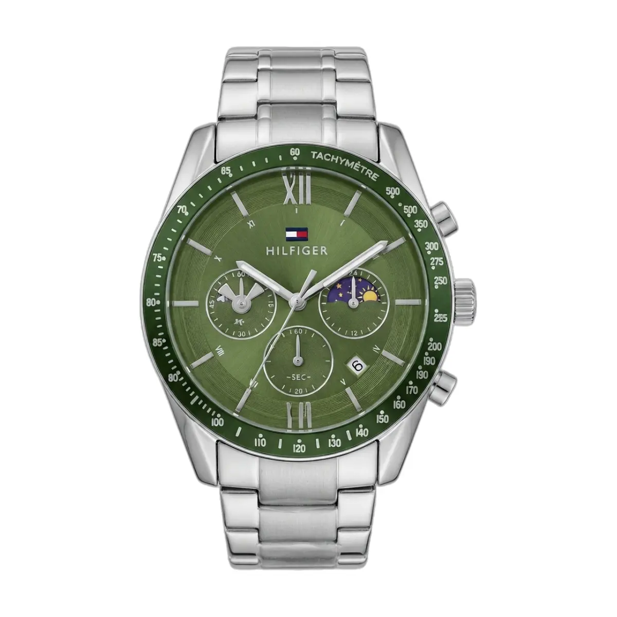 Tommy Hilfiger Multifunction Silver Green Dial - front view