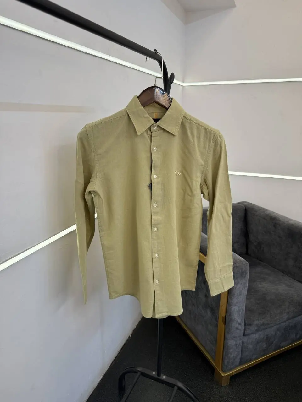 Hugo bos sage green imported linen fabric shirt with embroidery logo
