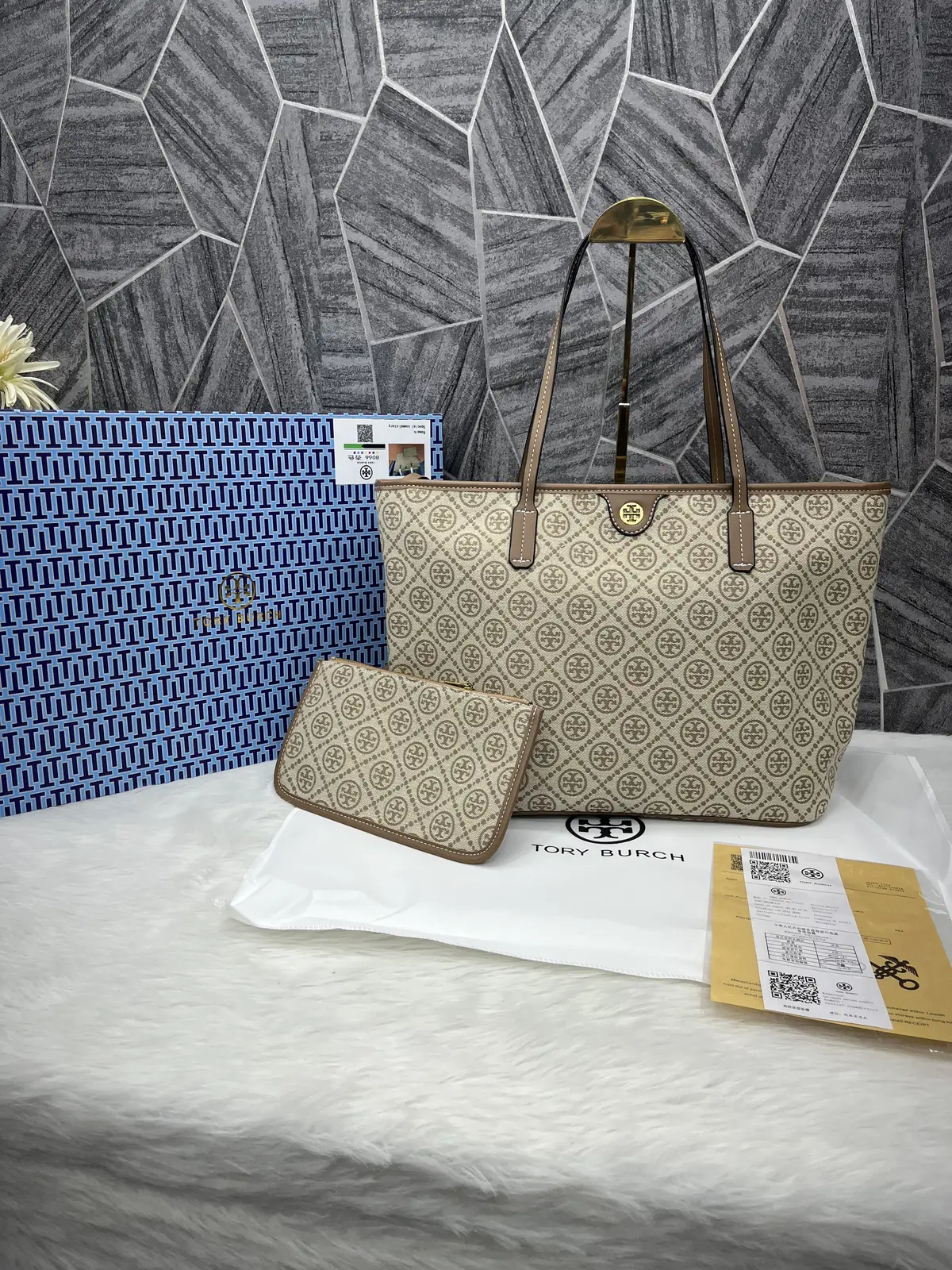 Tori Burch Jacquard Tote With OriginalBox Wallet