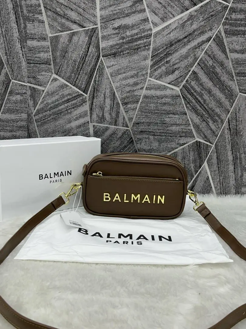 Balmain Brown Monogram Camera Crossbody Bag Unisex With OriginalBox - Image 5