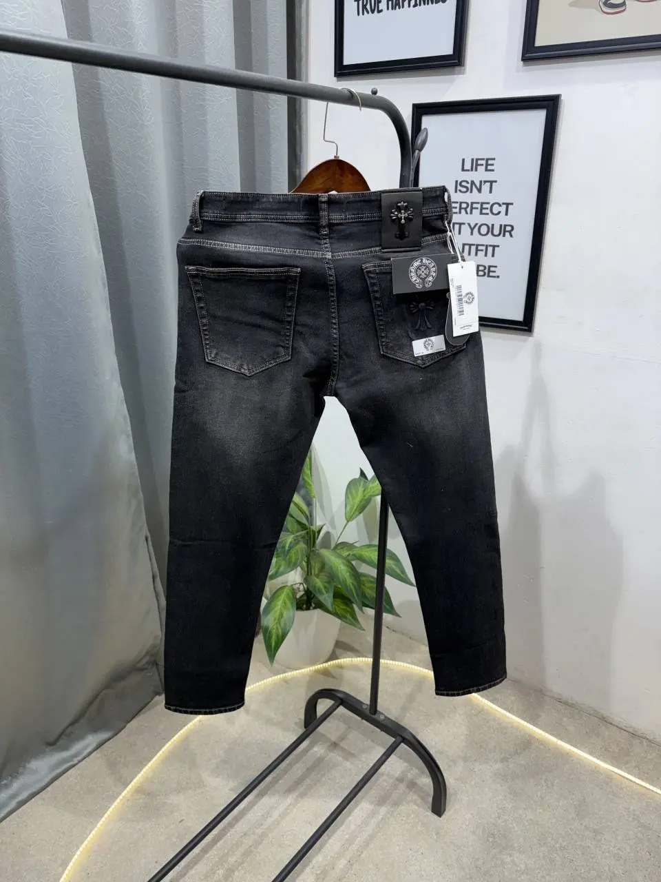 Chrome heart narrow fit imported denim with metal logo and embossed design - Image 4