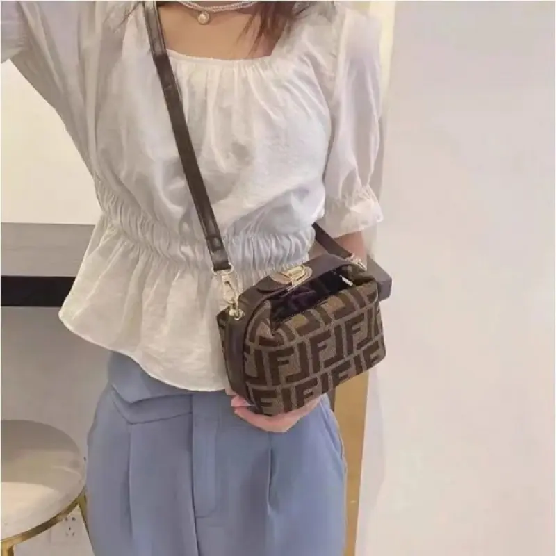 Fendi Baguette Mini Premium Hobo Bag With OG Magnetic Box & Dust Bag & 2 Belts (Brown-884) - Image 4