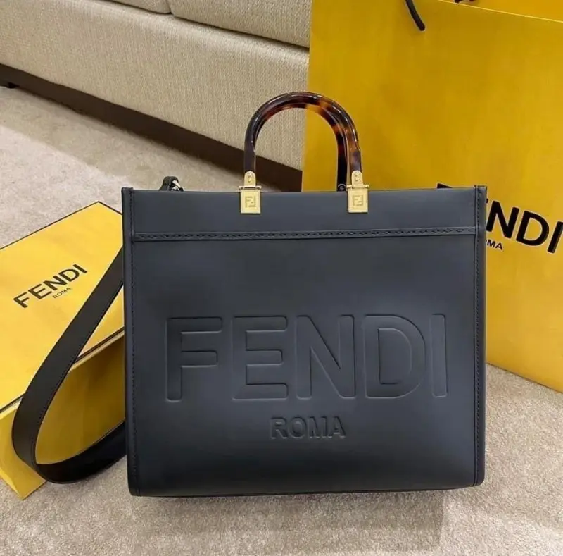 Fendi Roma Sunshine Tote Bag With Dust Bag & Shoulder Strap (Black-359) - Image 7