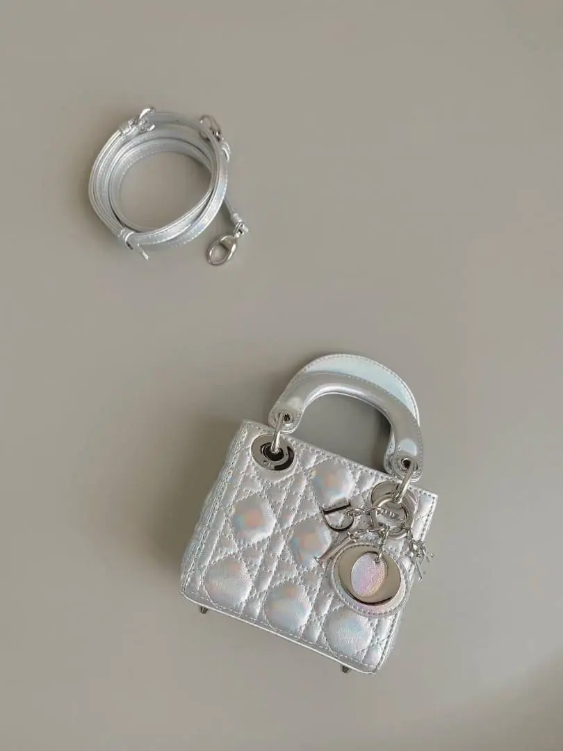 Dior CB Lady Nano Silver Leather With Original Box DustCover CarryBag & Ribbon - Image 3