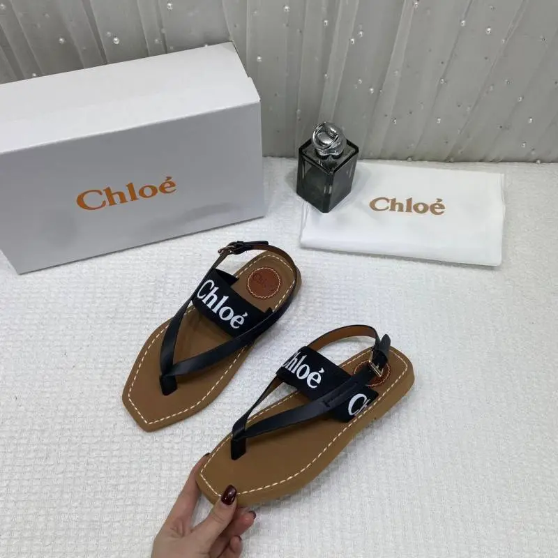 Chloe Woody Flat Sandal Black Canvas & Leather With OG Box & Dust Cover Black - Image 5