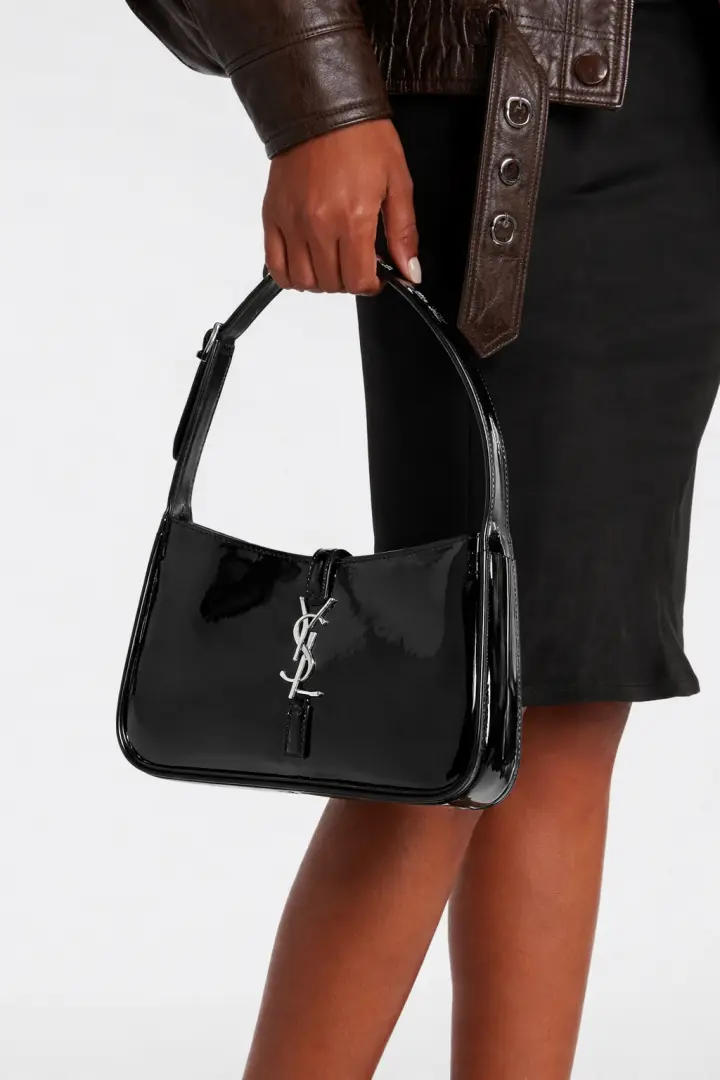 Ysl Hobo Patent Leather Black-Silver Top Zip Shoulder Bag With OriginalBox - Image 2