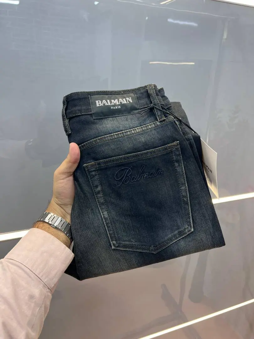 Balmain Paris Green Shade Premium Imported Stretchable Lycra Fabric Straight Fit Denim with Embroidered Logo Sale Offer 3071 - Image 2
